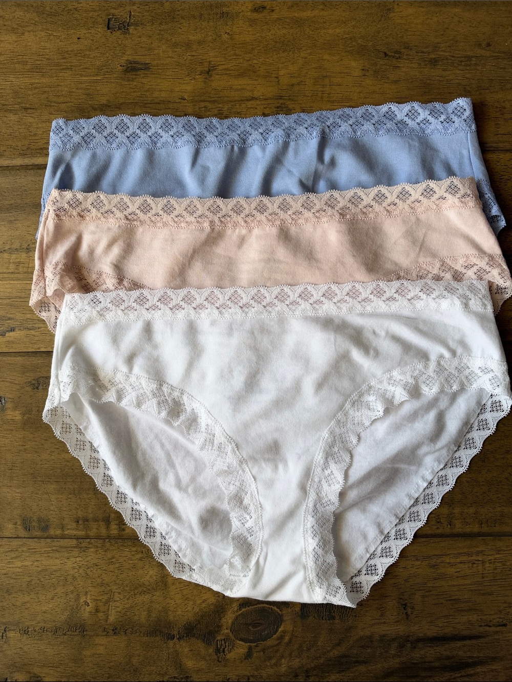 (3) NEW natori bliss brief panties cotton underwear cream blue